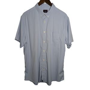 UnTuckIt Shirt Mens XXL Slim Button Up Short Sleeve Micro-check Blue